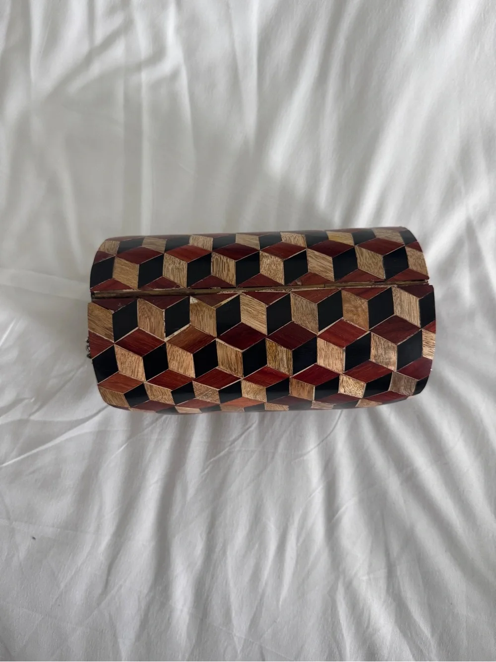 Handcrafted Geometric Inlay Decorative Box - Black, Red, Brown